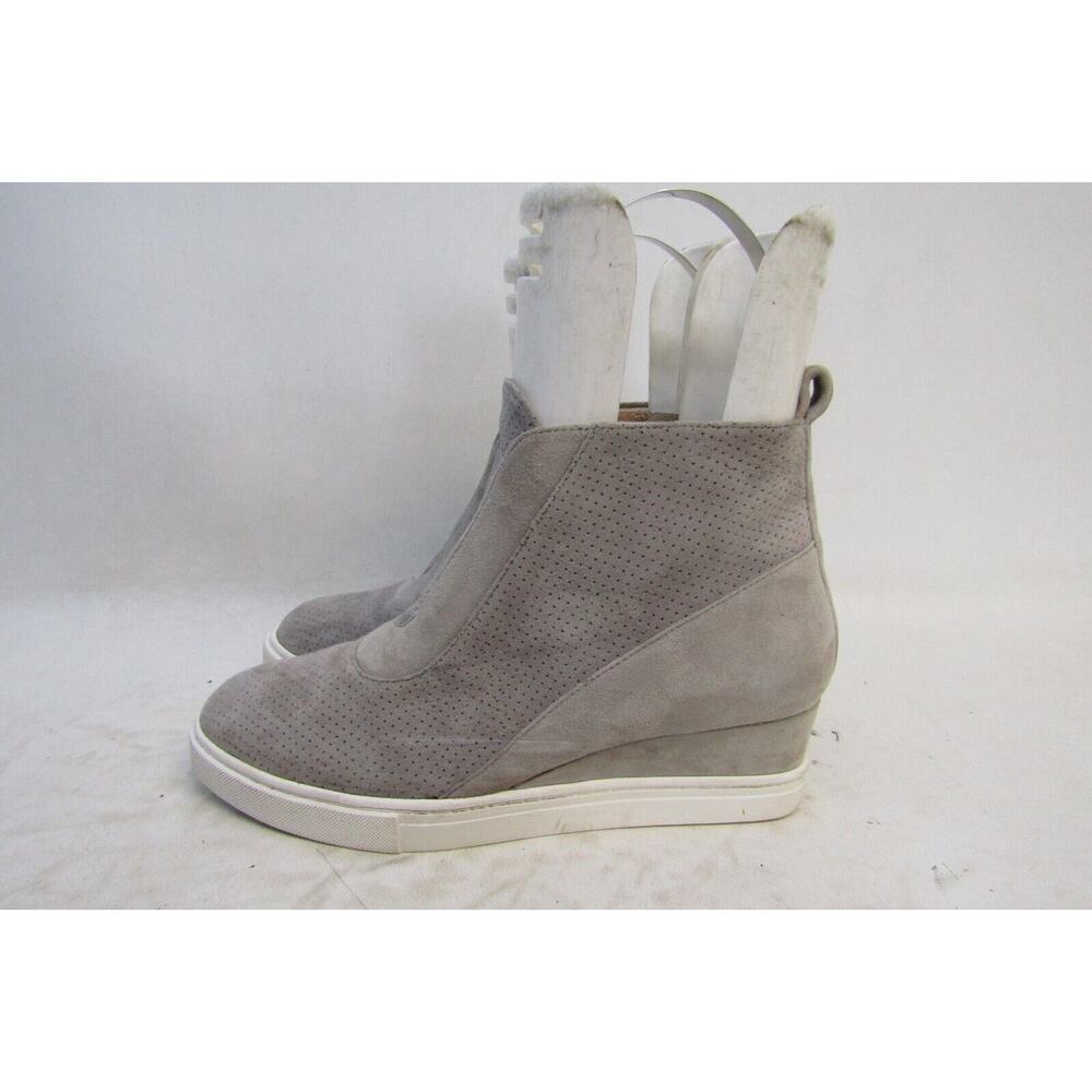 L. Paolo Womens Sz 5.5 M Gray Suede Wedge Zip Ankle Fashion Boots